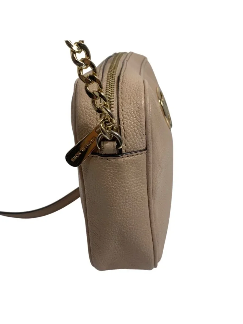 Michael Kors Fulton Blush Pink Pebbled Leather Crossbody Bag Gold Chain Strap